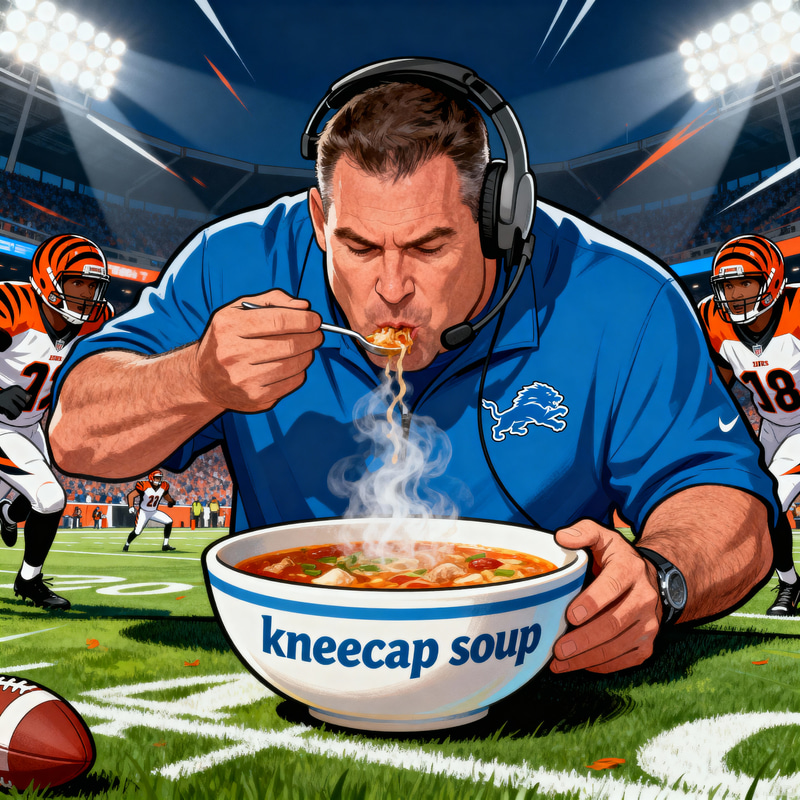 Dan Campbell's Humorous Kneecap Soup Scene Dan Campbell's Humorous Kneecap Soup Scene