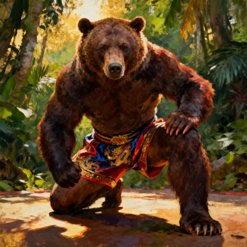 Dynamic Muay Thai Bear Art - Powerful Warrior
