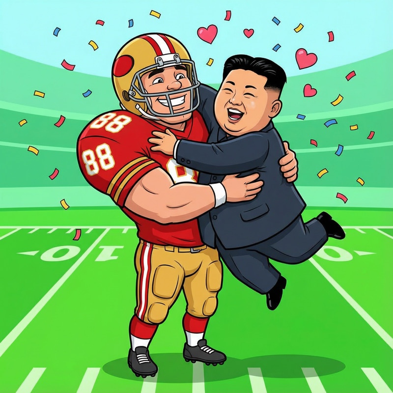 Football Player Hugs Kim Jong Un Cartoon Football Player Hugs Kim Jong Un Cartoon