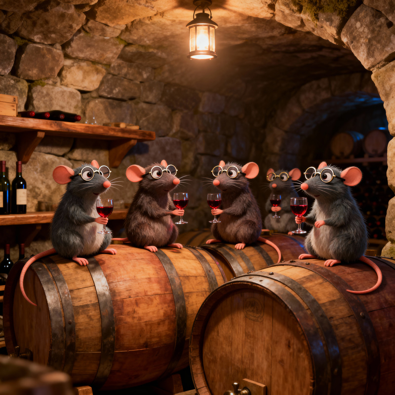 Cartoon Cellar Rats Enjoying Wine Cartoon Cellar Rats Enjoying Wine