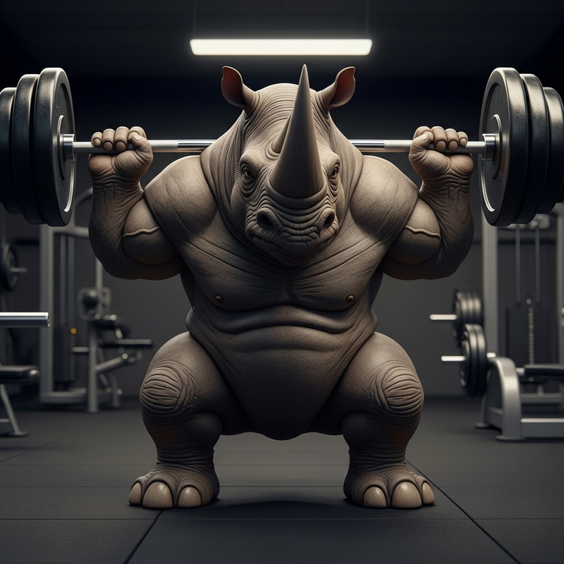 3D Rhinoceros Squatting with Barbell Character 3D Rhinoceros Squatting with Barbell Character