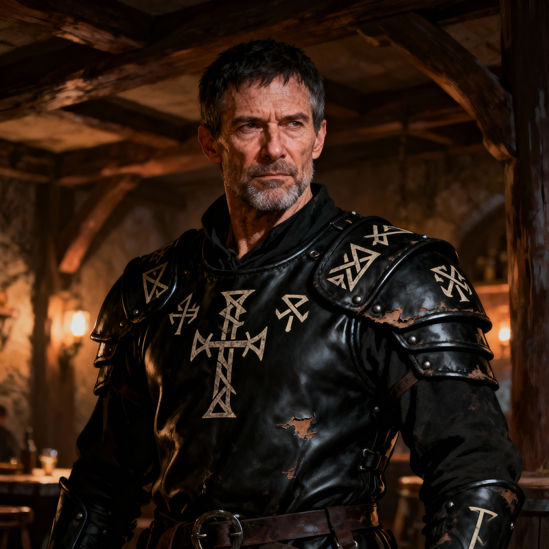 DND Portrait: Nordic Warrior in Black Leather Armor
