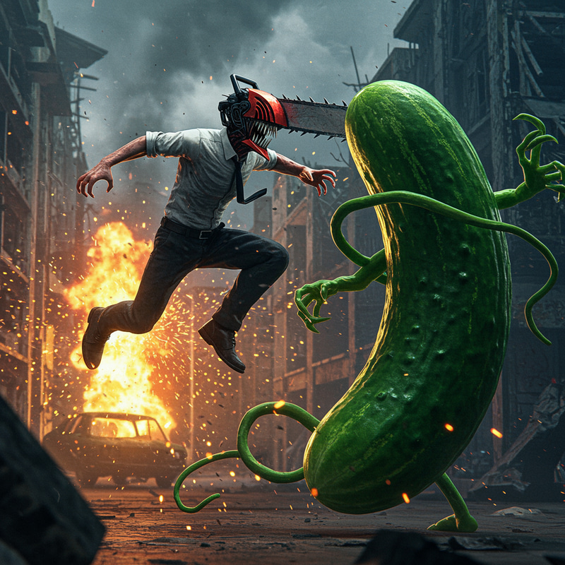 Chainsaw Man vs Cucumber: Epic Showdown