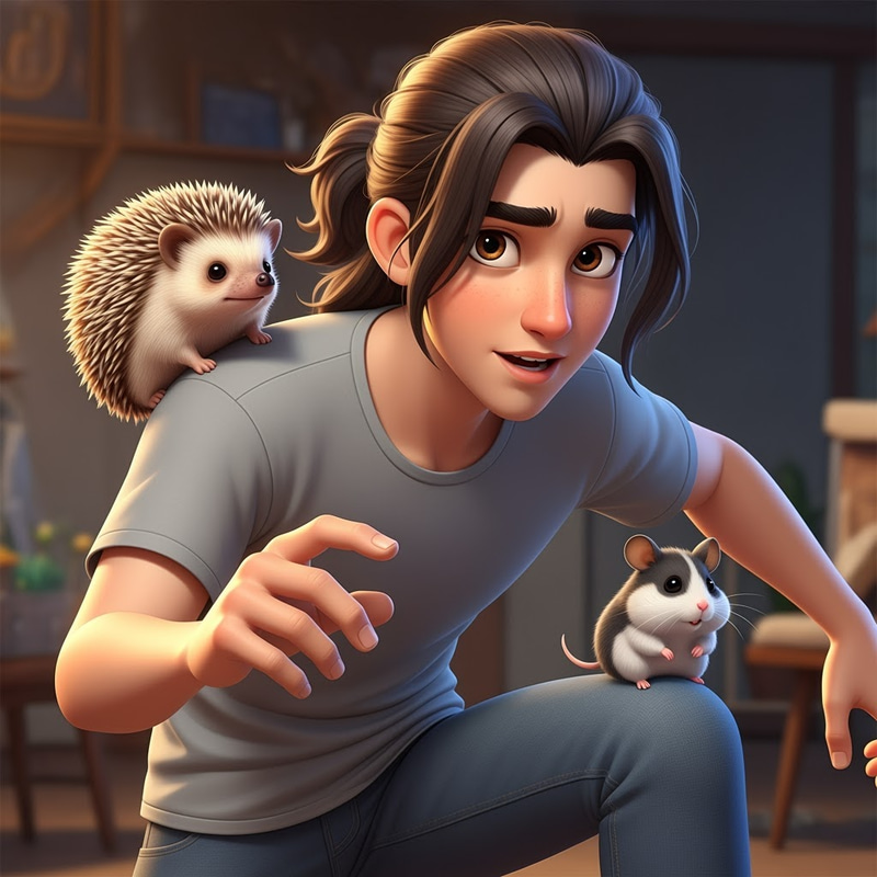Animated Teenage Boy with Pets Animated Teenage Boy with Pets
