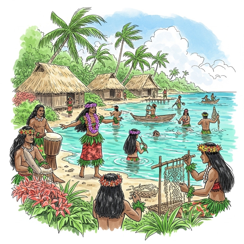 Polynesian Culture Sketch Art with Watercolor Polynesian Culture Sketch Art with Watercolor