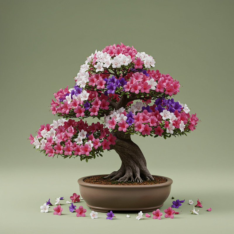 Bonsai with Beautiful Surrounding Flowers Bonsai with Beautiful Surrounding Flowers