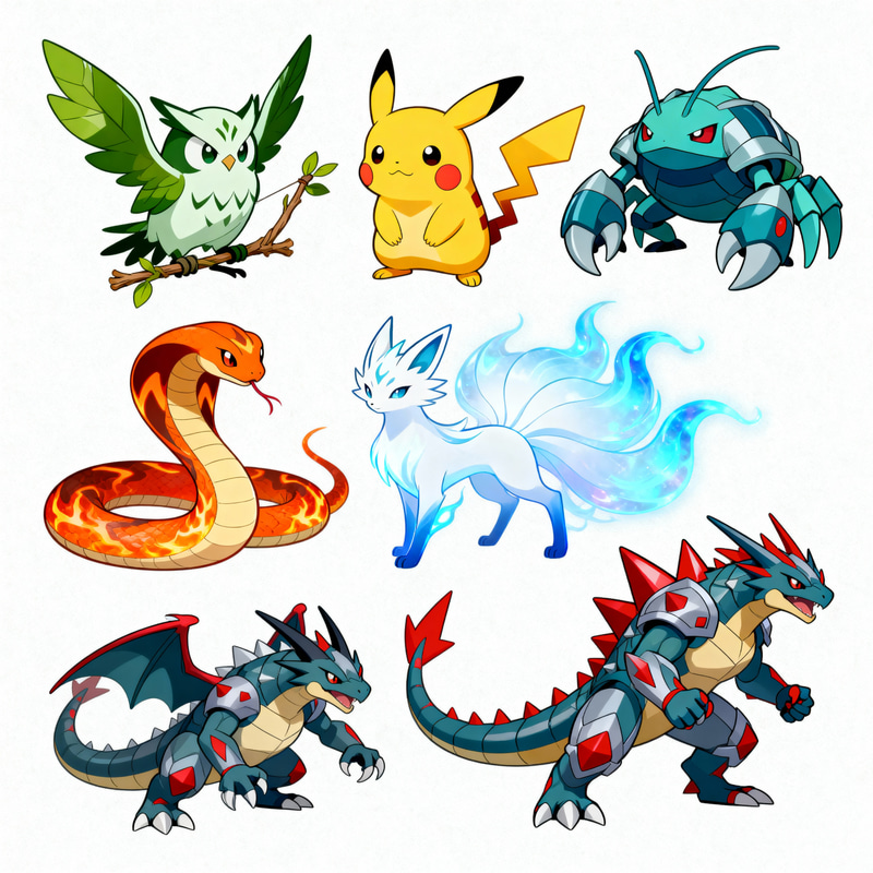 Vibrant Pokemon-Style Creature Designs Vibrant Pokemon-Style Creature Designs