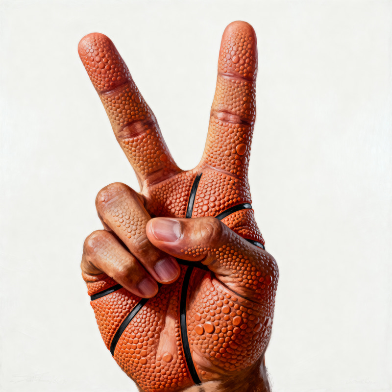 Realistic Peace Sign Hand Image with Basketball Texture Realistic Peace Sign Hand Image with Basketball Texture