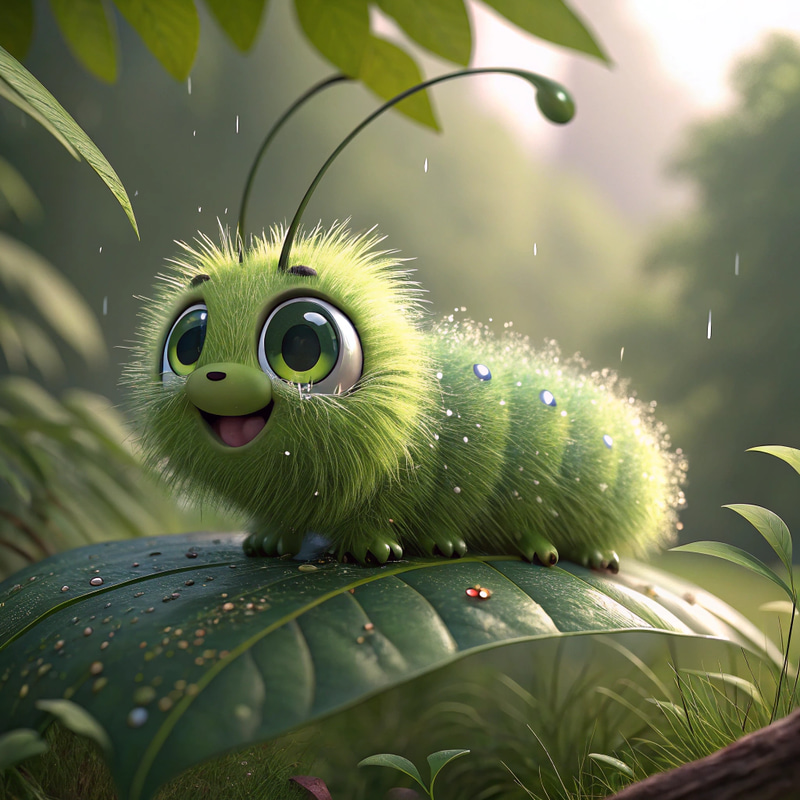 Enchanting Green Caterpillar in a Tropical Rainforest