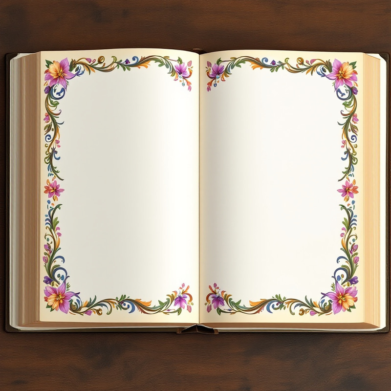 Ornate Open Book with Vibrant Borders and Crosses Ornate Open Book with Vibrant Borders and Crosses