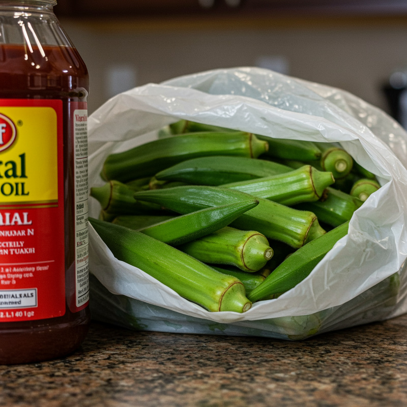 Fresh Okra and Red Palm Oil in Your Kitchen Fresh Okra and Red Palm Oil in Your Kitchen
