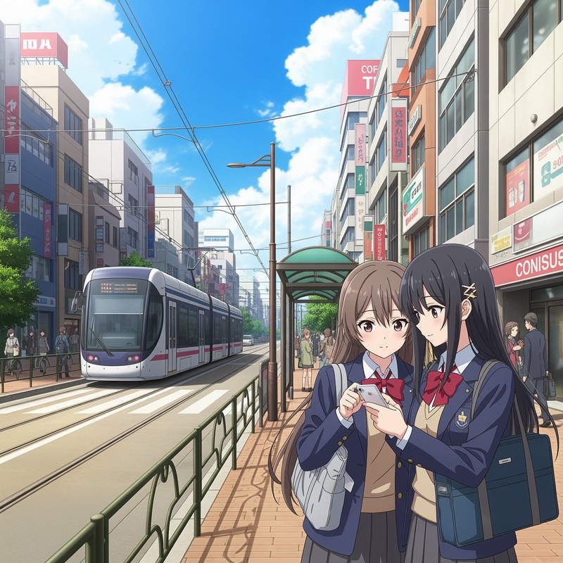 Anime Scene: High School Girls on the Streetcar Anime Scene: High School Girls on the Streetcar
