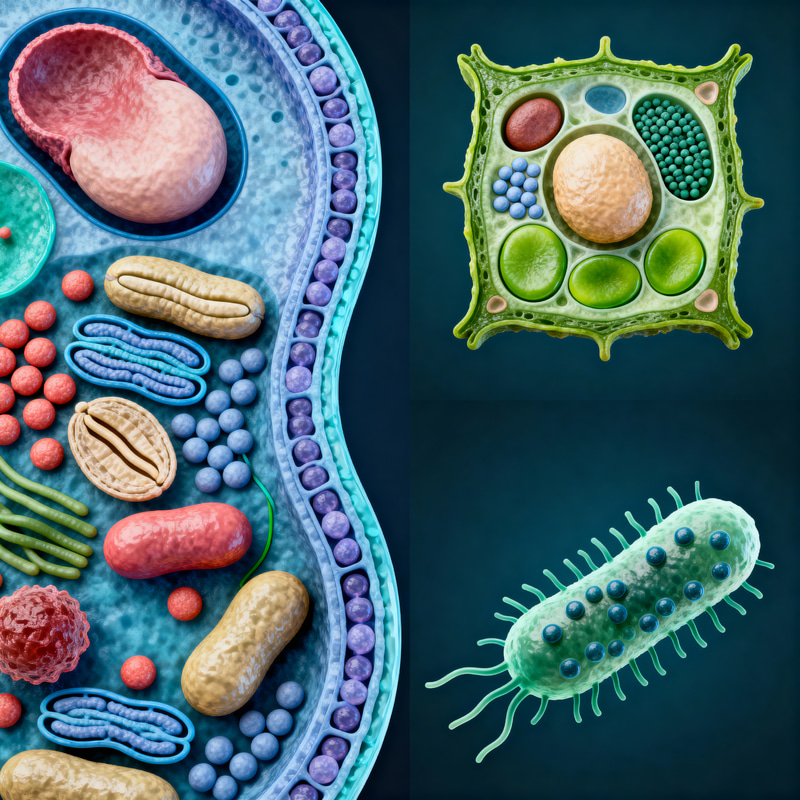 Variety of Biological Cells: Animal, Plant, Bacteria