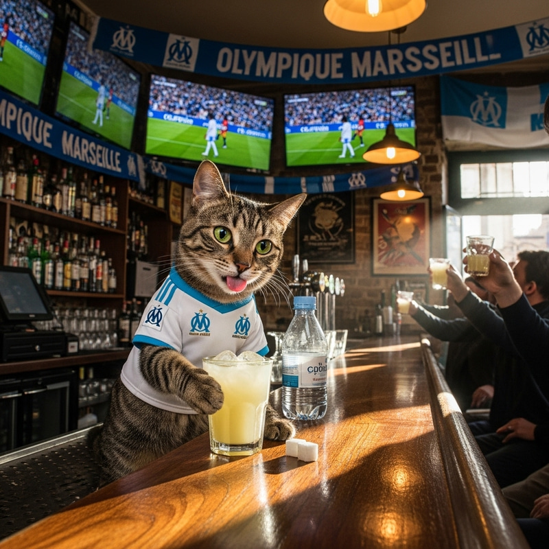 Chat Sipping Pastis in Marseille Bar During OM Match Chat Sipping Pastis in Marseille Bar During OM Match