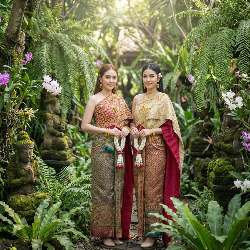 Elegant Thai Women in Traditional Costumes Elegant Thai Women in Traditional Costumes