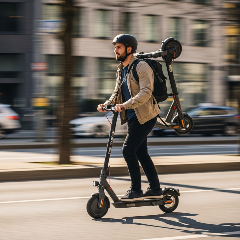 Man Riding E-Scooter with Another E-Scooter Man Riding E-Scooter with Another E-Scooter
