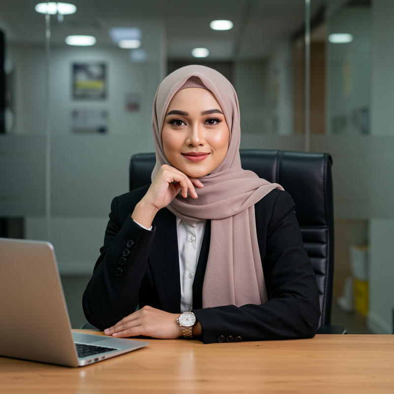 Elegant Hijab Model in Modern Office Portrait Elegant Hijab Model in Modern Office Portrait