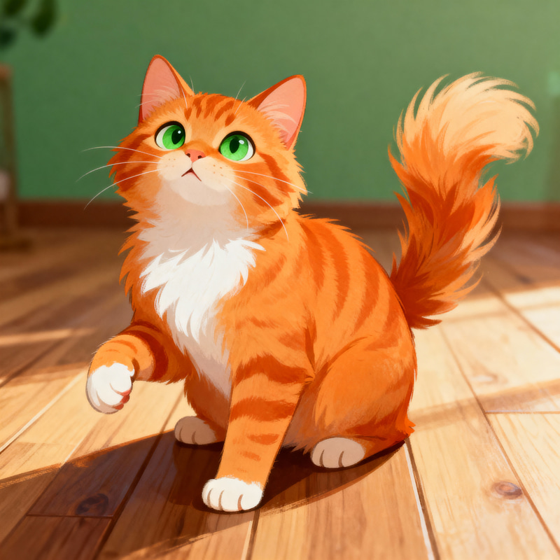 Playful Orange Tabby Cat with Green Eyes