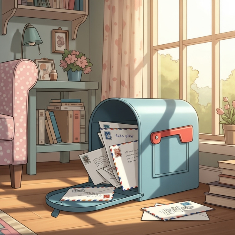 Charming Blue Mailbox with Unsent Letters Charming Blue Mailbox with Unsent Letters