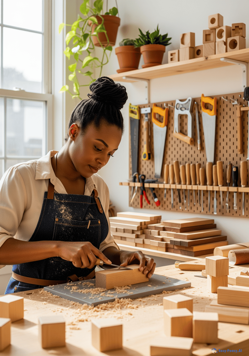 Black Woman Crafting Building Blocks