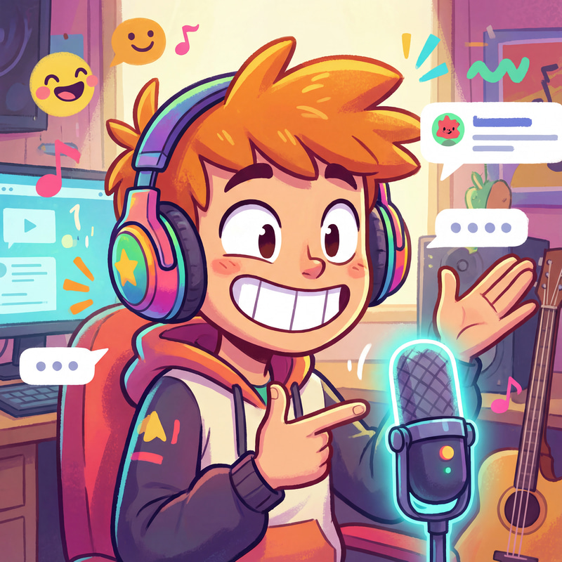 Energetic Animated Character with Headphones