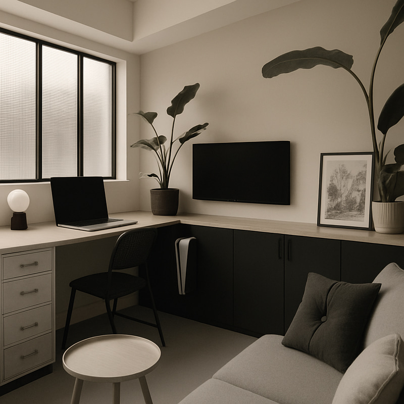 Stylish Beige, Black, and Gray Office Setup