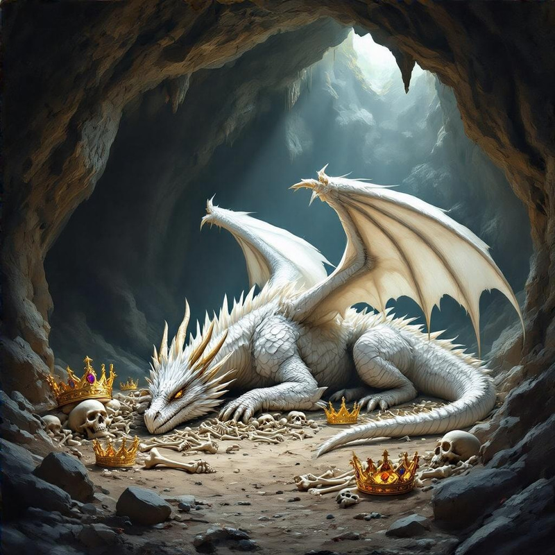 Majestic Dragon in Dark Cave of Bones and Crowns Majestic Dragon in Dark Cave of Bones and Crowns