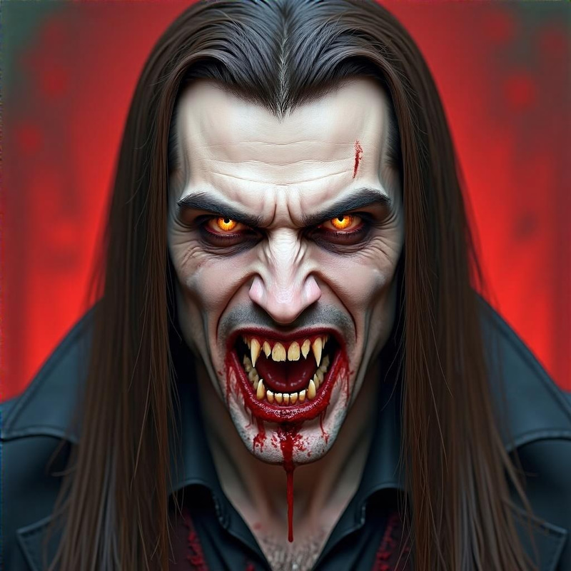 Sinister Vampire Head with Amber Eyes