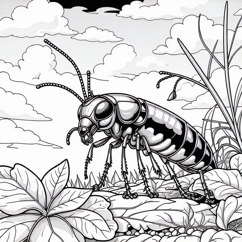 Earwig Coloring Page in a Vegetable Garden Earwig Coloring Page in a Vegetable Garden