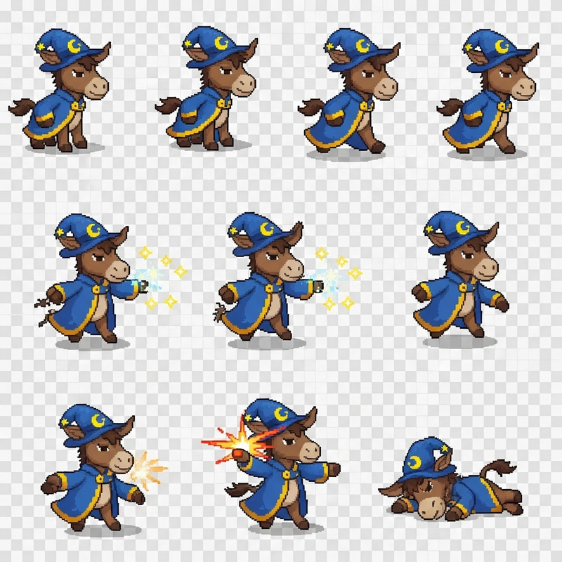 Donkey Pixel Art Sprite Sheet for Game Design Donkey Pixel Art Sprite Sheet for Game Design
