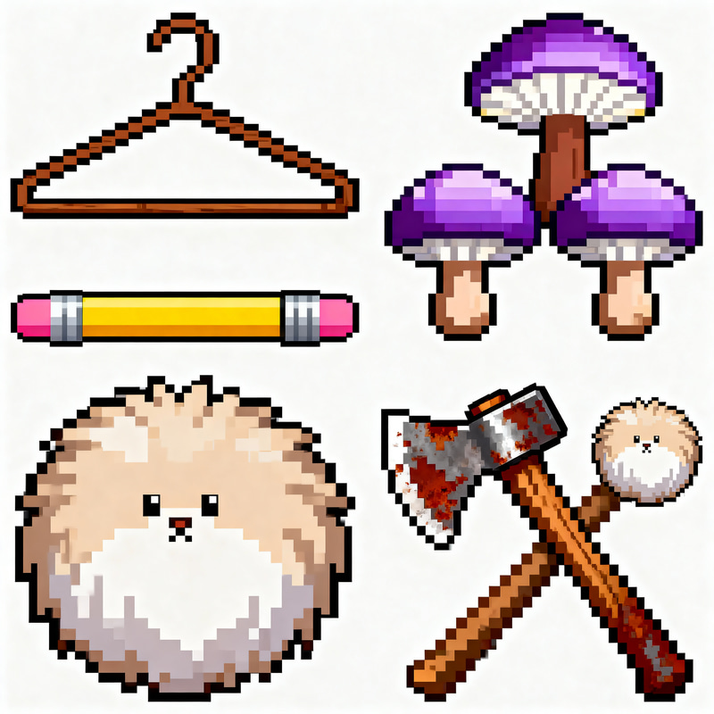 16-Pixel Dot Artwork: Hangers, Mushrooms & More 16-Pixel Dot Artwork: Hangers, Mushrooms & More