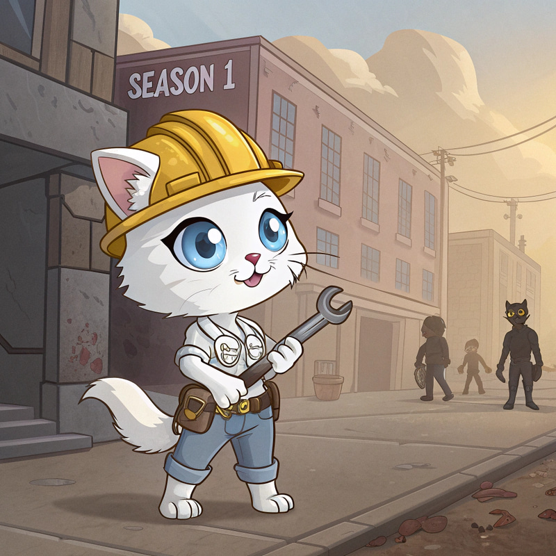 Cute Cat Worker in Post-Apocalyptic Scene Cute Cat Worker in Post-Apocalyptic Scene