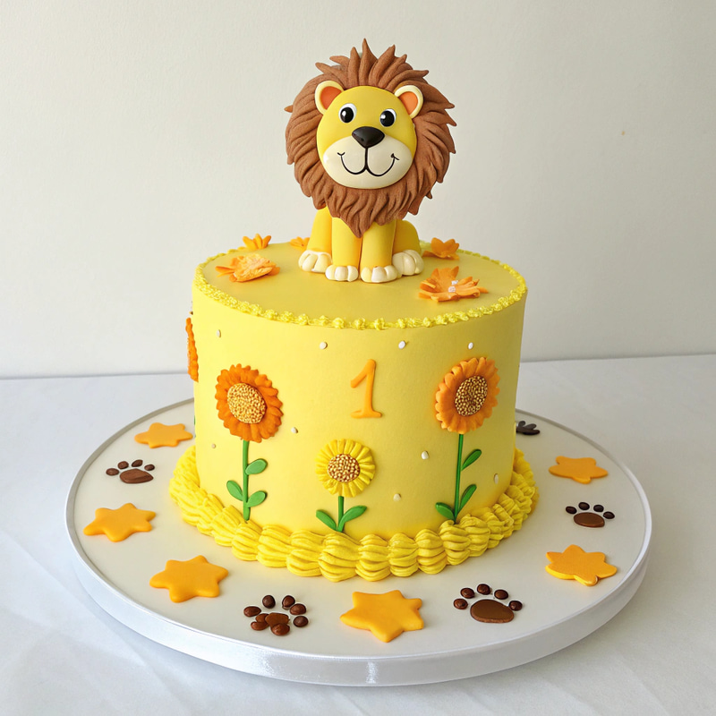 Whimsical Lion-Themed Cake for 1-Year-Old Boy