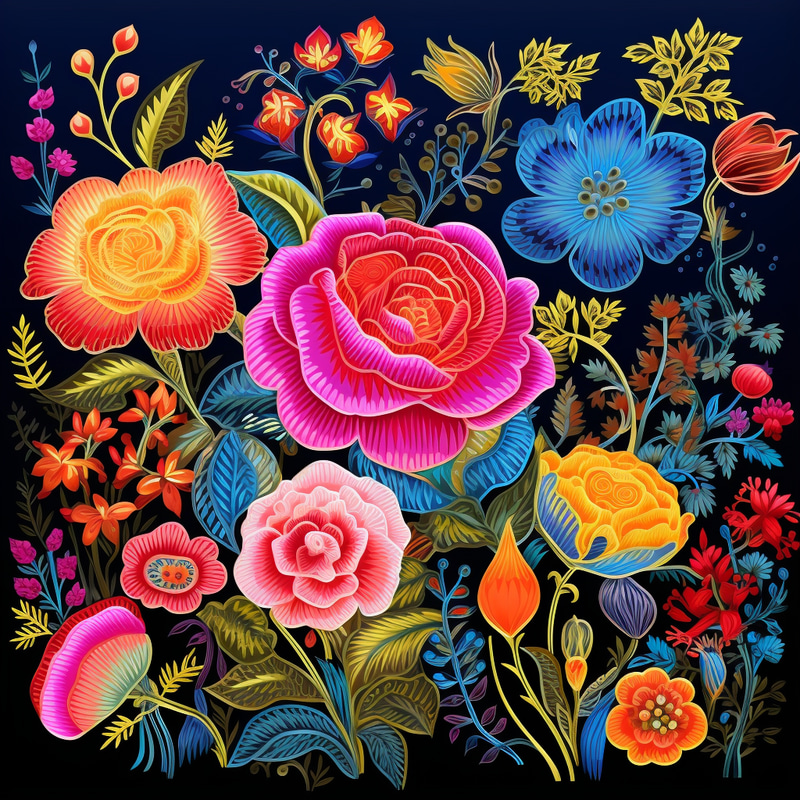 Vibrant Floral Embroidery Design | Bohemian Aesthetic Vibrant Floral Embroidery Design | Bohemian Aesthetic