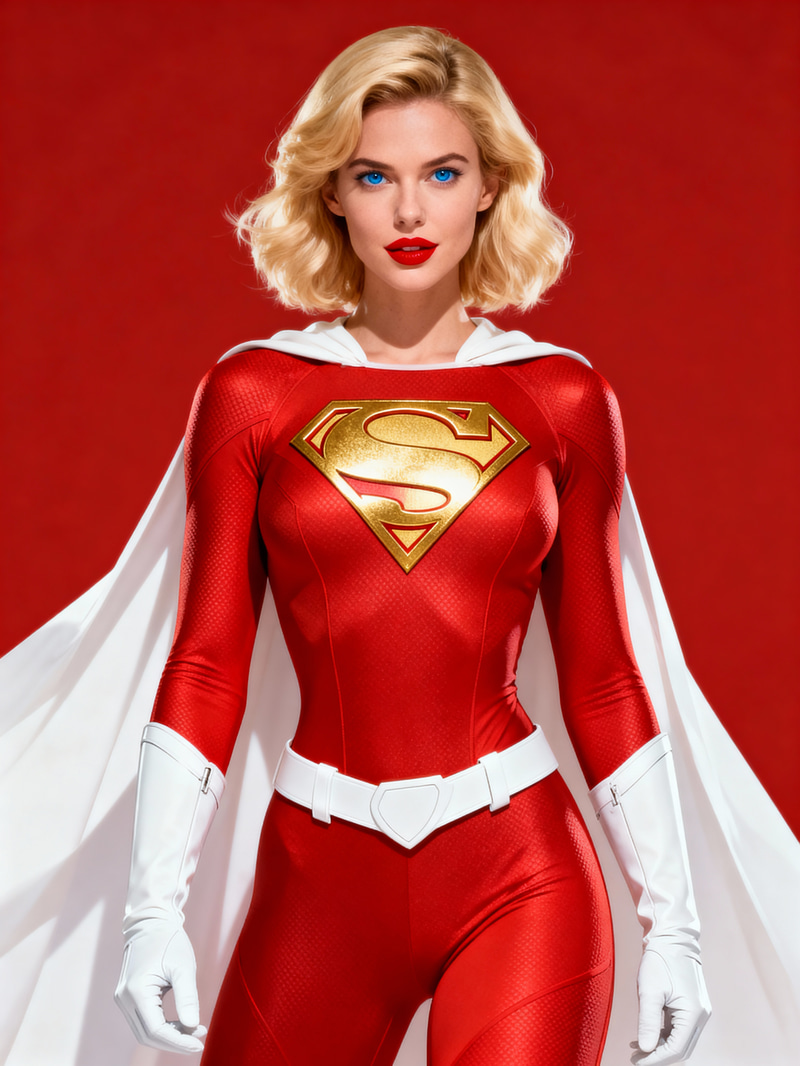 Stylish Woman in Red Suit with Golden S Letters Stylish Woman in Red Suit with Golden S Letters