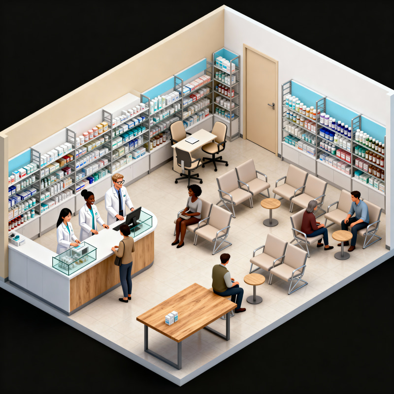 3D Blueprint of a Modern Pharmacy Layout 3D Blueprint of a Modern Pharmacy Layout