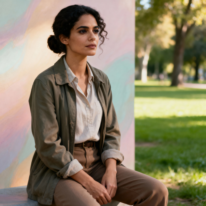 Casual Portrait of a Woman with Dark Hair and Eyes