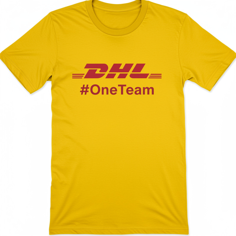 Custom Yellow DHL T-Shirt Design with #OneTeam
