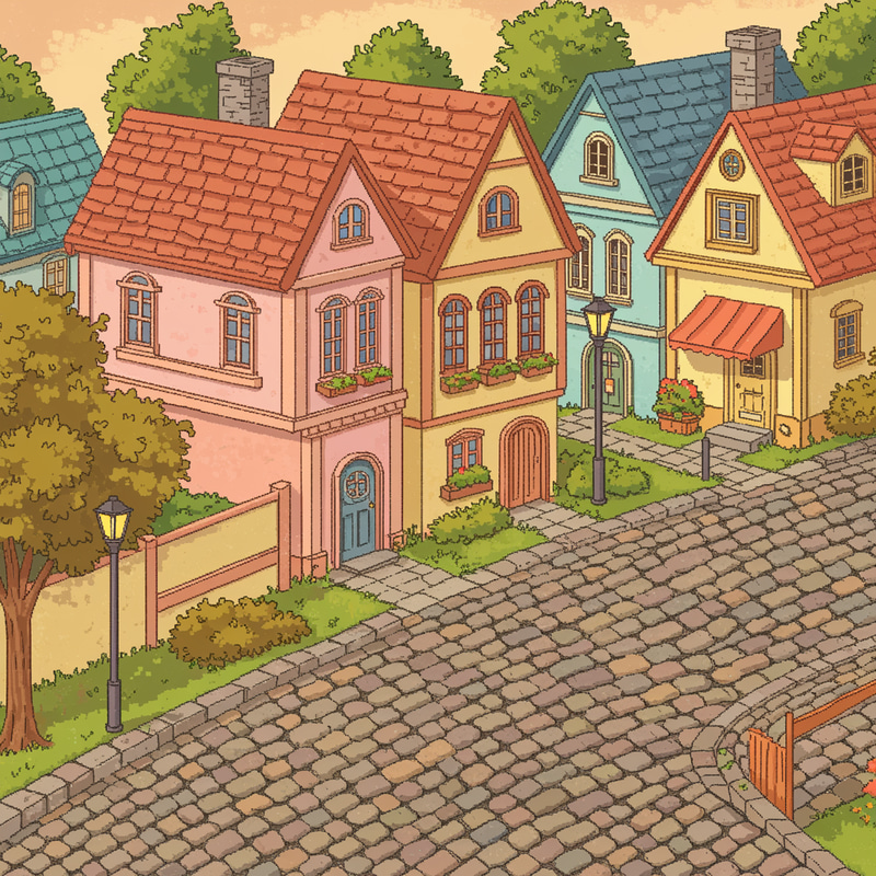Colorful Pixel Art Street with Cobblestones Colorful Pixel Art Street with Cobblestones