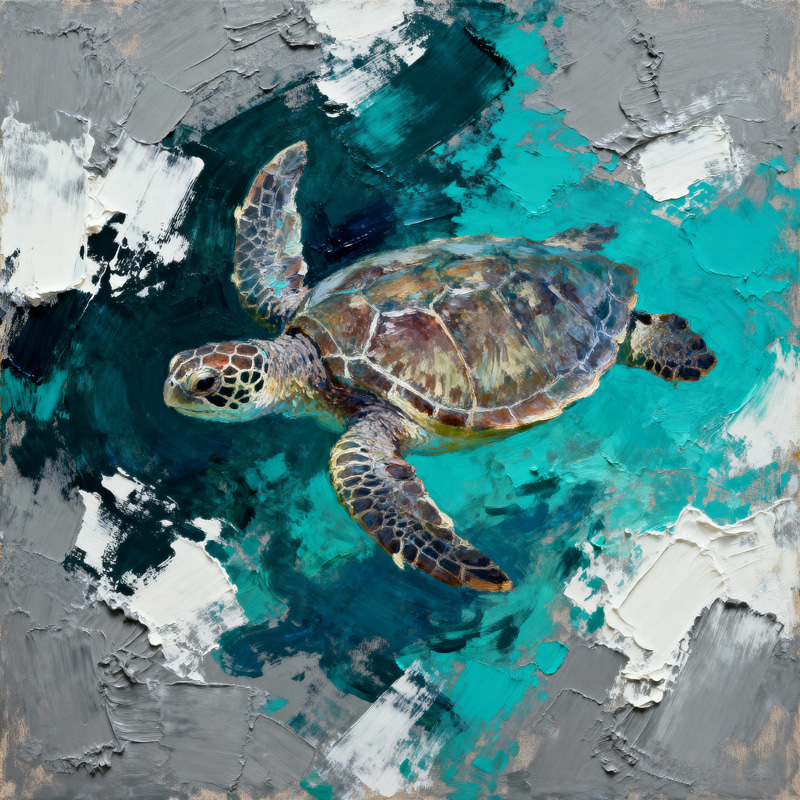 Vibrant Abstract Sea Turtle Oil Painting