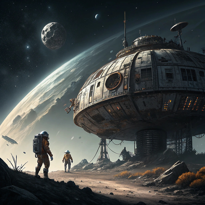 Eerie Derelict Space Station in Dark Sci-Fi Art Eerie Derelict Space Station in Dark Sci-Fi Art