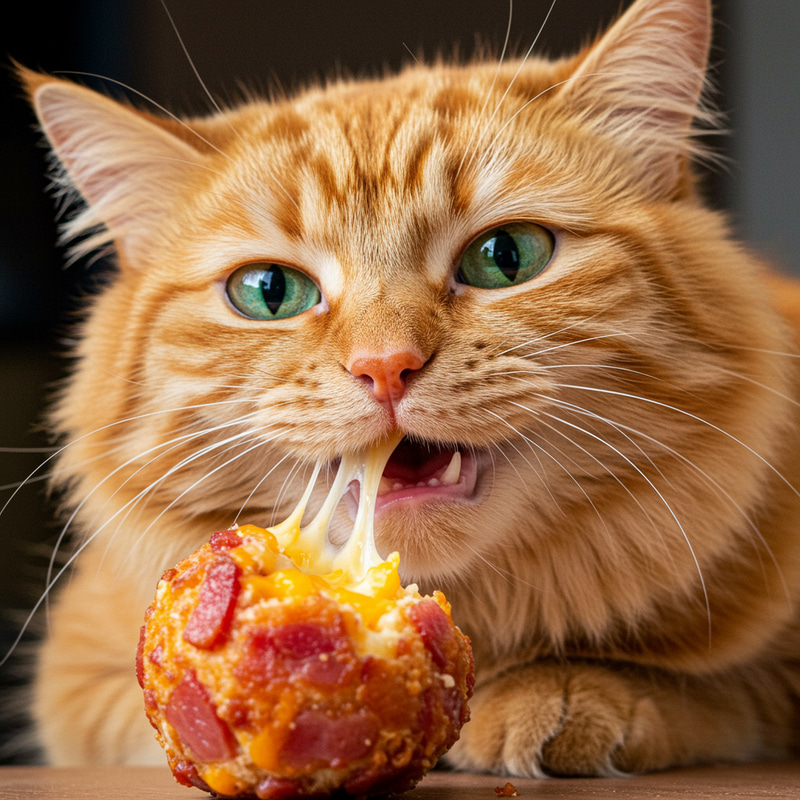 Chubby Cat Enjoying Cheesy Bacon Treat Chubby Cat Enjoying Cheesy Bacon Treat