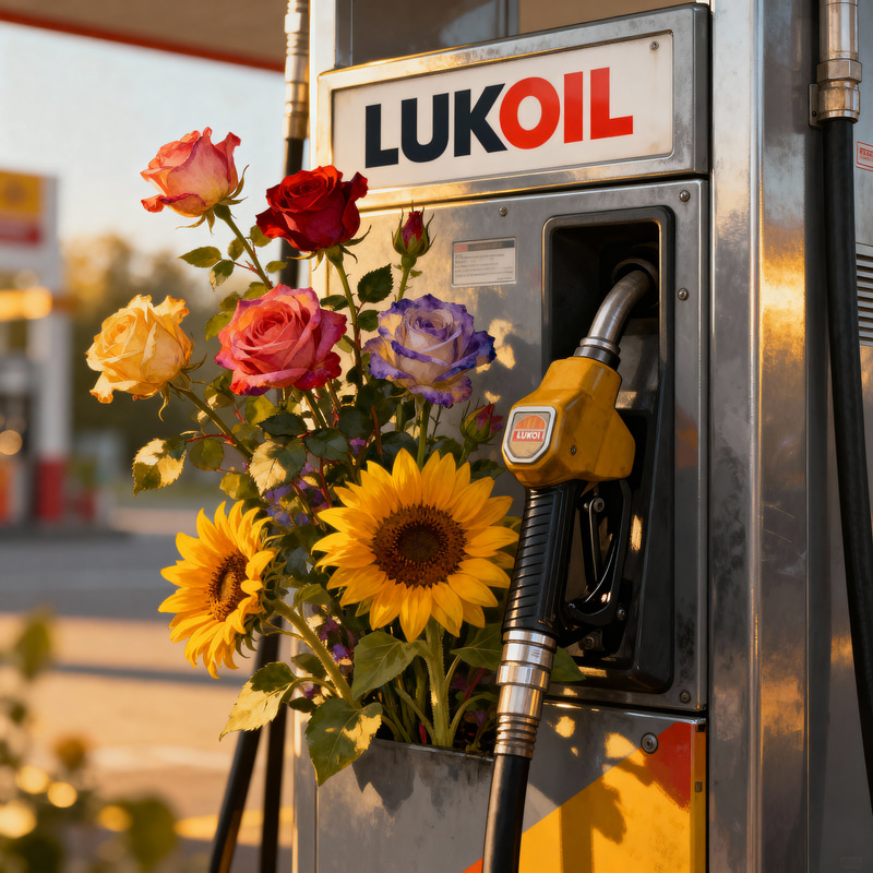Flowers Blooming from Lukoil Gas Pump