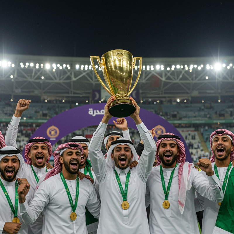 Arab Team Celebrating Victory with Traditional Cup Arab Team Celebrating Victory with Traditional Cup