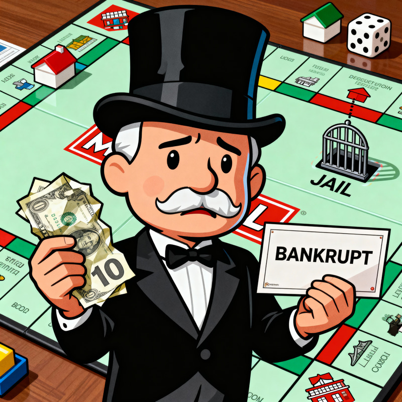 Monopoly Character Bankrupt: Losing $10 & Jail Monopoly Character Bankrupt: Losing $10 & Jail