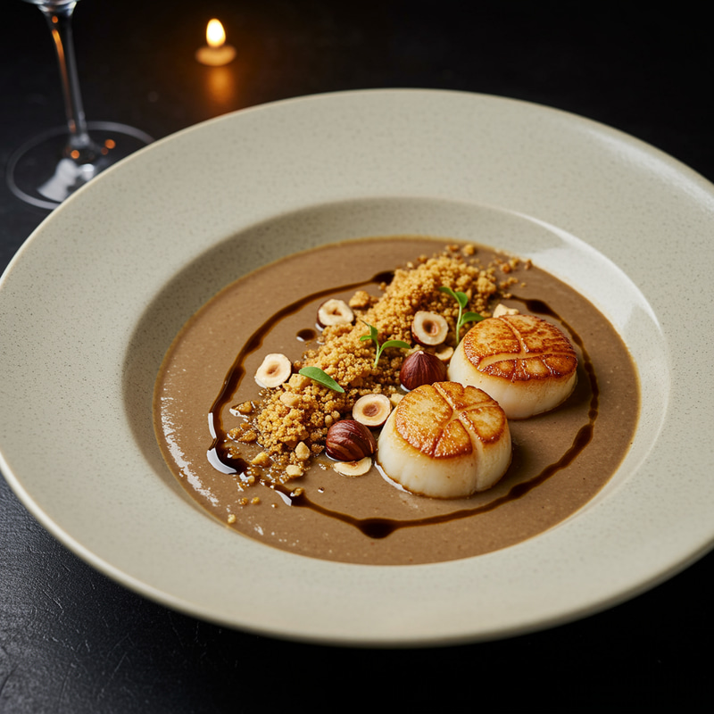 Delicious Cèpes Soup with Scallops and Truffle Oil Delicious Cèpes Soup with Scallops and Truffle Oil