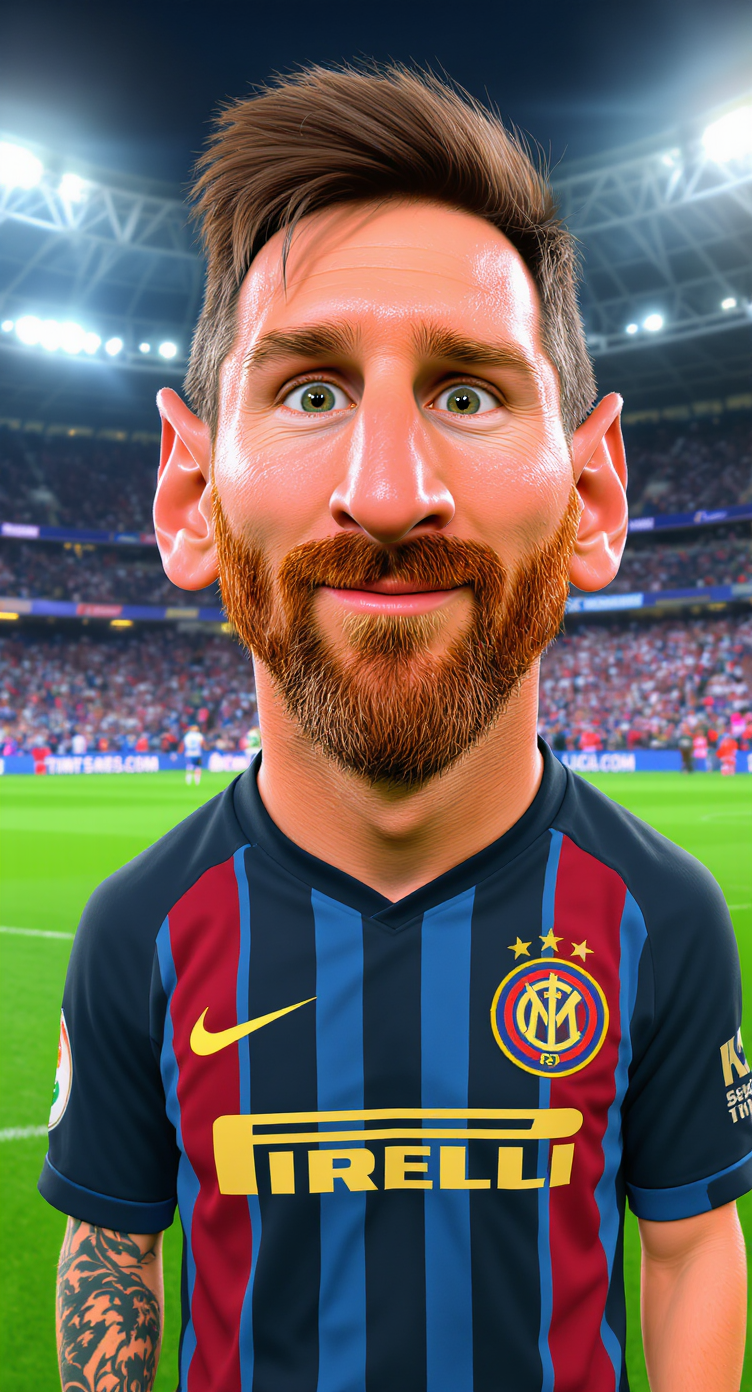 Lionel Messi Caricature in Inter Milan Uniform
