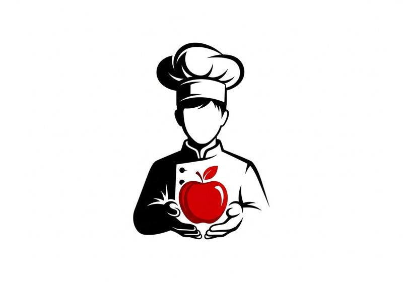 Black and White Chef Apple Logo Black and White Chef Apple Logo