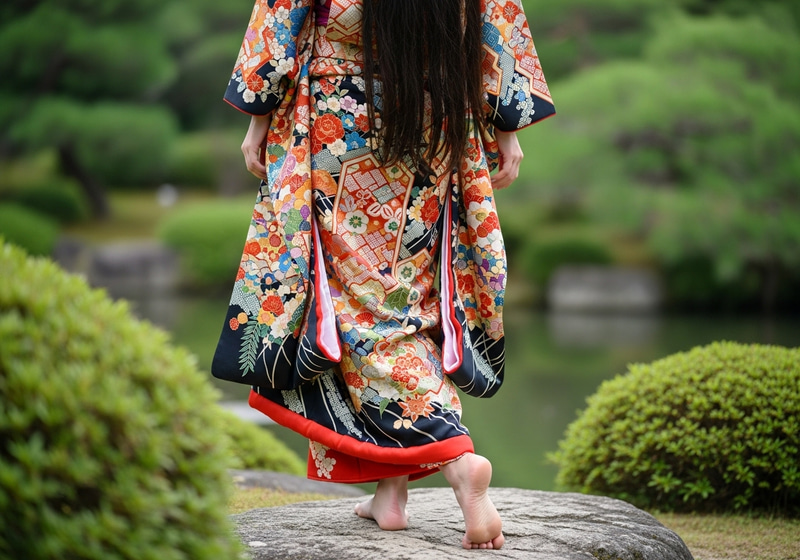Japanese Woman in Kimono with Bare Feet Japanese Woman in Kimono with Bare Feet