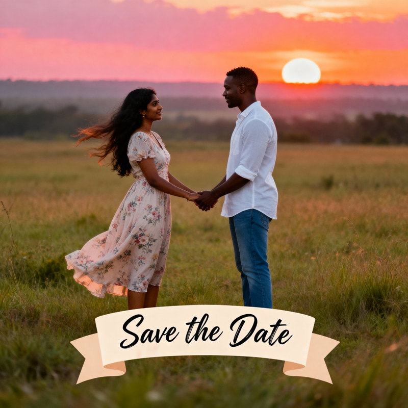 Romantic Meadow Sunset Scene - Save the Date